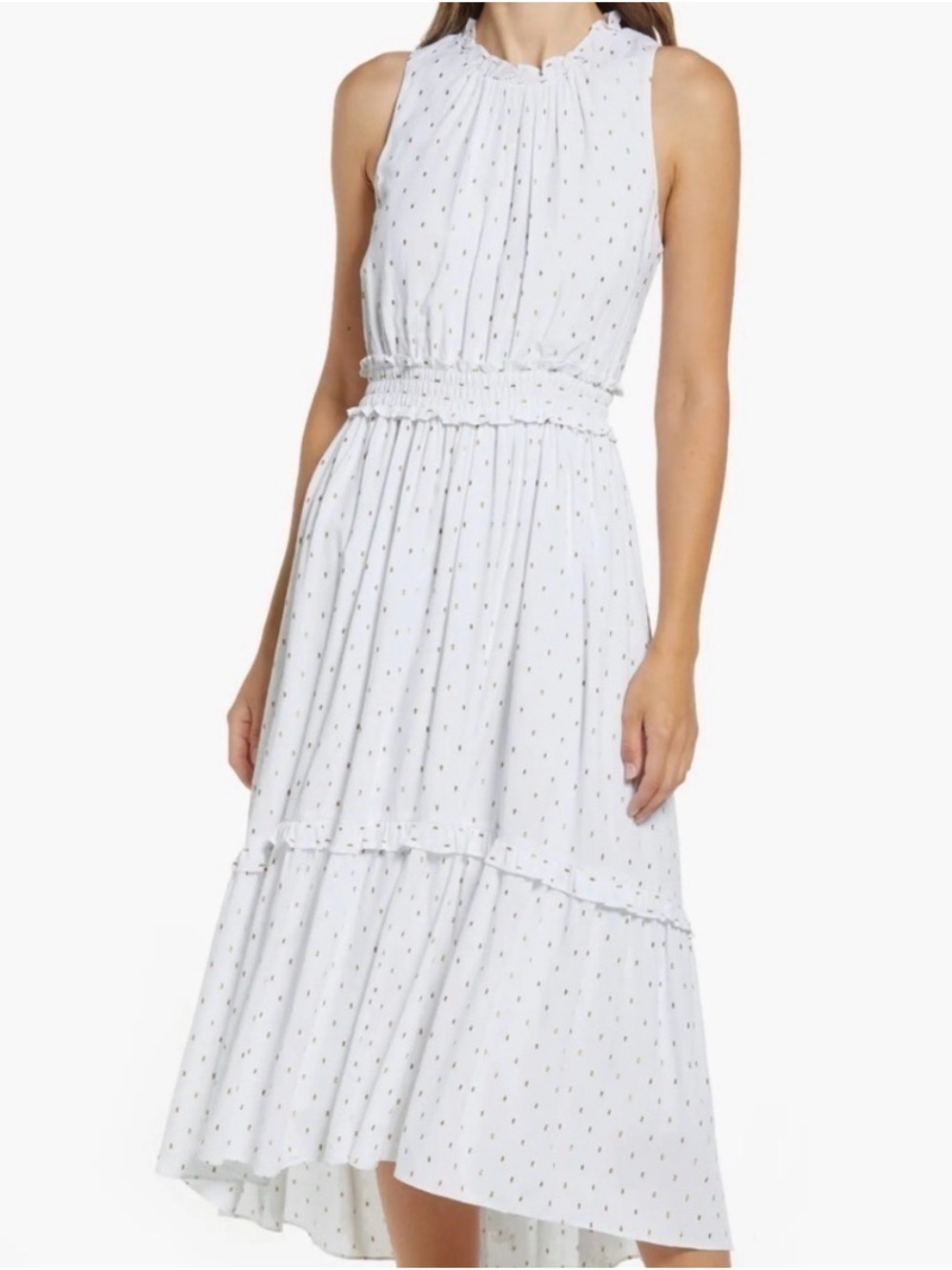 Lilly Pulitzer Resort White Sleeveless Dress with Gold Dot Accents “Clip Chaya”